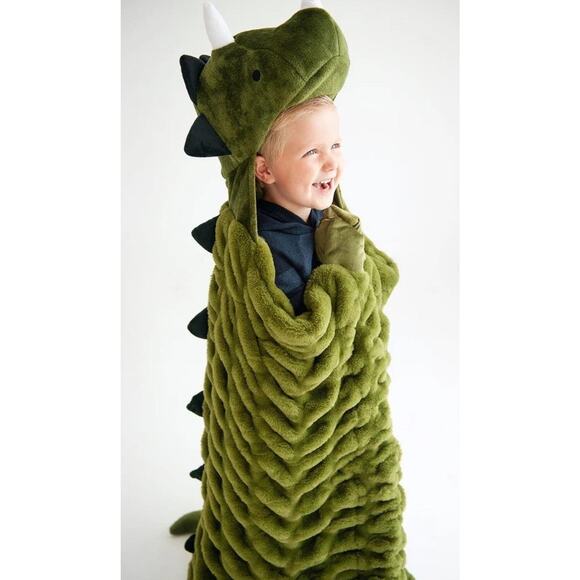 🦖 Minky Couture Huggable Dinosaur Blanket Plush Green Triceratops Throw 35”x50” - Picture 1 of 13